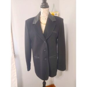 Vintage Women's Braebrook Blazer Size M Black Wool Leather Trim